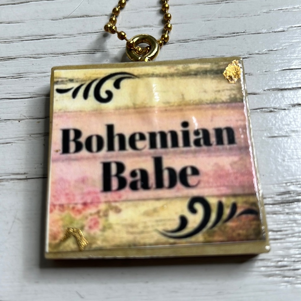 Bohemian Babe Wooden Pendant Necklace